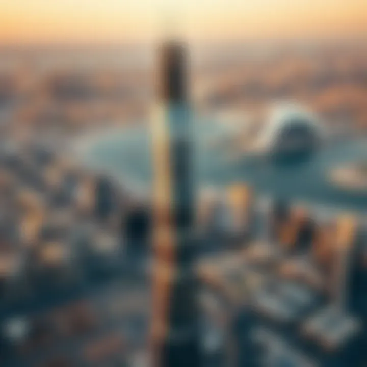 HSBC Tower in the Dubai Skyline Aerial view of Dubai highlighting the HSBC Tower