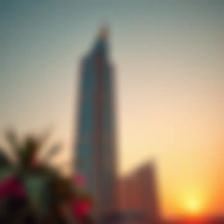 Al Nakheel Tower at Sunset Stunning view of Al Nakheel Tower at sunset, showcasing its architectural beauty.