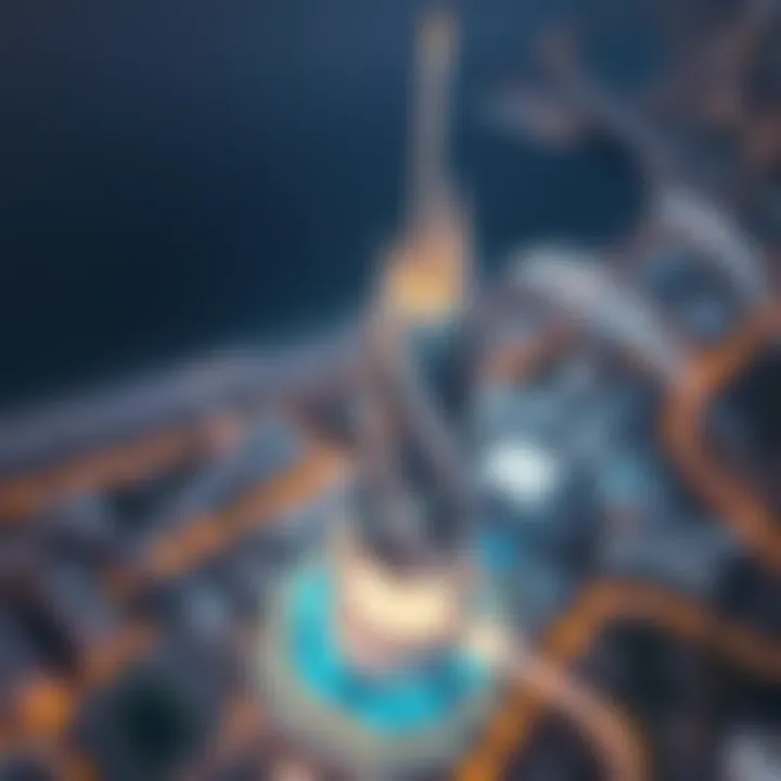 Aerial view of Al Saqran Tower showcasing its unique design and urban context