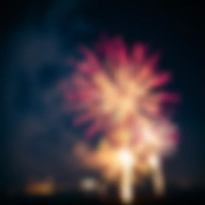 Close-up of vibrant fireworks bursting in the night sky
