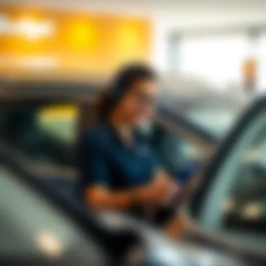 A customer service representative assisting at Budget Rent a Car