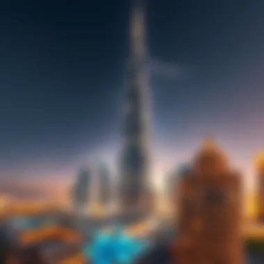 An aerial shot showcasing the Burj Khalifa's influence on Dubai's skyline