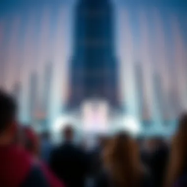 Visitors mesmerized by the synchronized performance of the Burj Khalifa fontaines