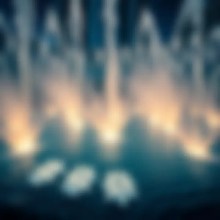 Close-up of the intricate water jets creating dynamic patterns at Burj Khalifa