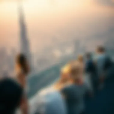 Tourists enjoying the view from the Burj Khalifa observation deck