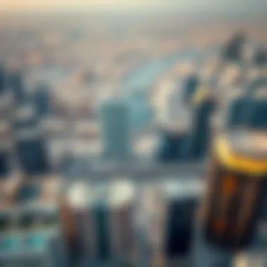 An aerial view of Business Bay highlighting its urban layout