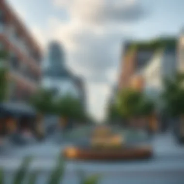 Sustainability in Urban Planning Sustainable design elements integrated into a town square.