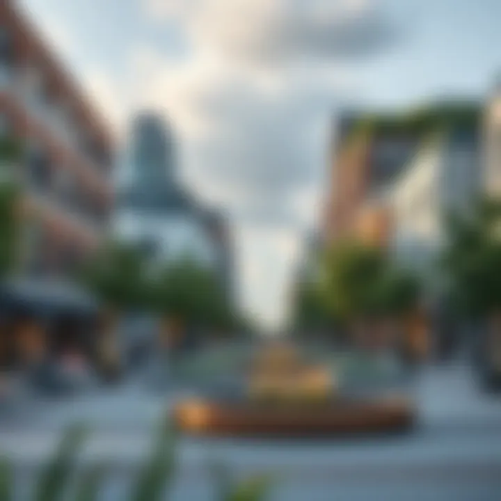 Sustainability in Urban Planning Sustainable design elements integrated into a town square.