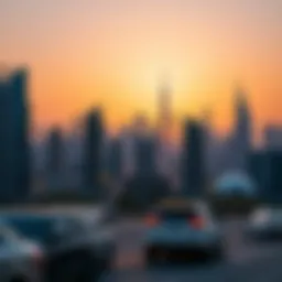 Skyline view of Abu Dhabi at sunset