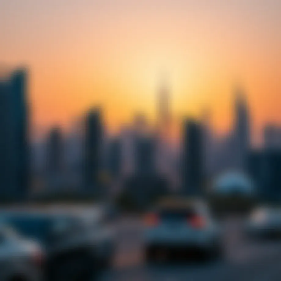 Skyline view of Abu Dhabi at sunset