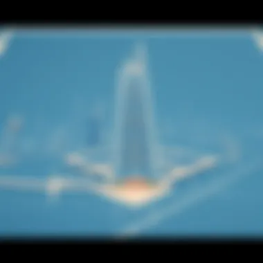 Architectural blueprint of Dubai Creek Tower highlighting its innovative structure and design elements.