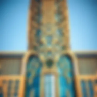 A close-up of Dubai Creek Tower's intricate facade design emphasizing its architectural detailing.