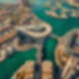 Aerial view of Dubai Water Canal showcasing its turquoise waters and urban landscape