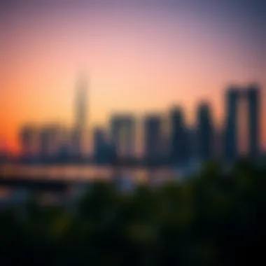 Stunning skyline view of Emaar Dubai Creek Harbour at sunset