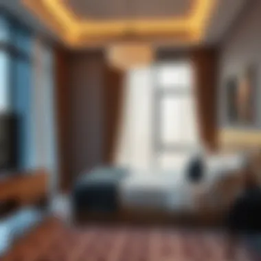 Stylish bedroom interior of a 1 bedroom flat in Rashidiya