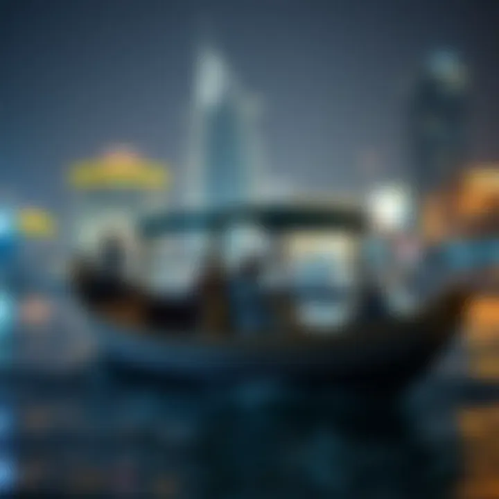 Traditional abra gliding across Dubai Creek