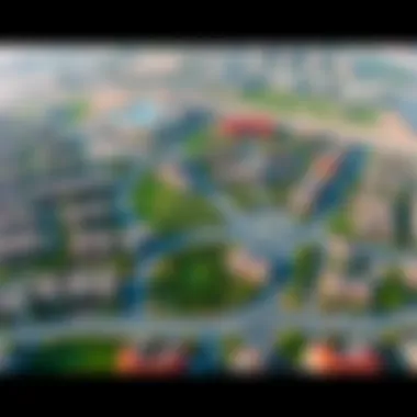 Aerial view of Al Gadeer community showcasing residential layouts and green spaces