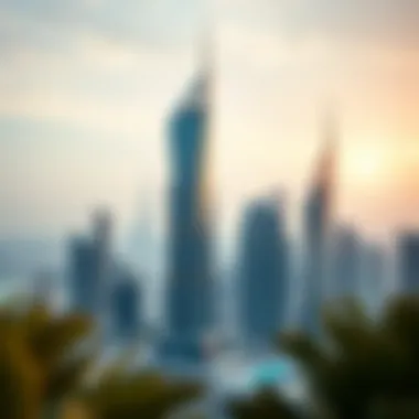 Panoramic view of Al Reem Tower amidst the Dubai skyline