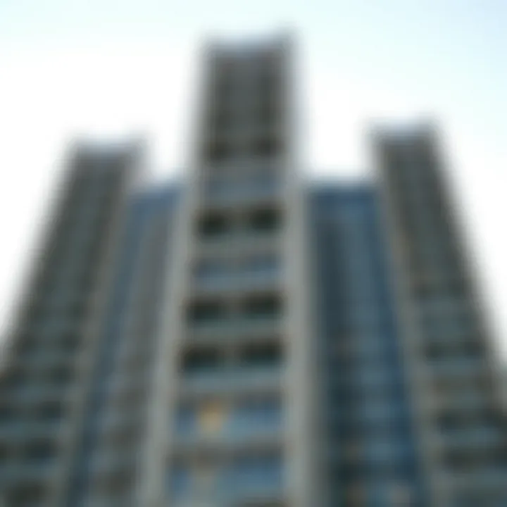 Close-up shot showcasing the intricate facade details of Amna Tower