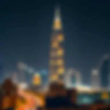 Amna Tower Illuminated at Night Night view of Amna Tower illuminated against the Dubai skyline