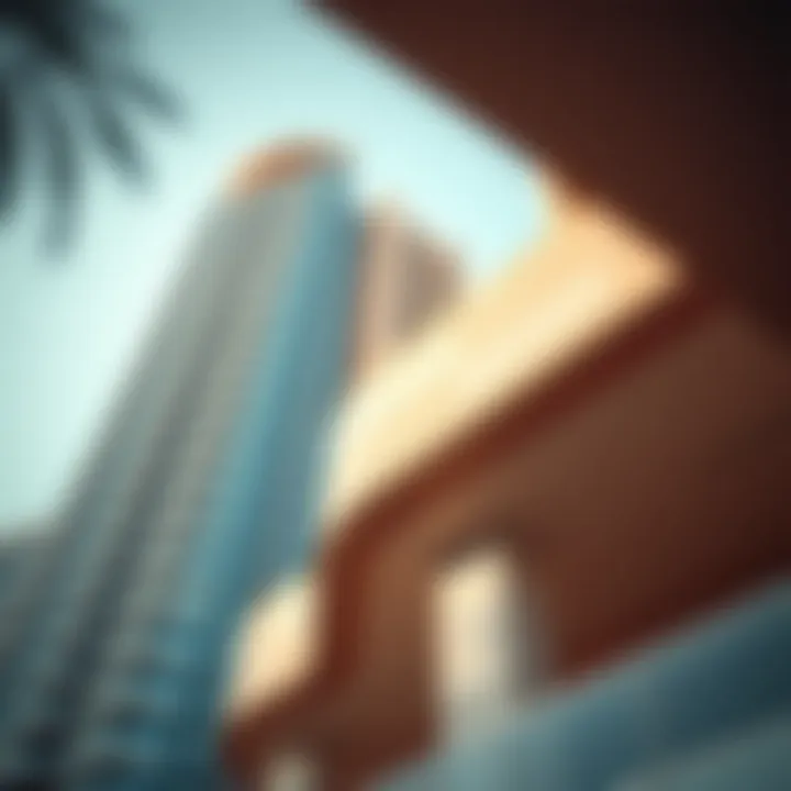A detailed close-up of the architectural design elements of the Apricot Tower