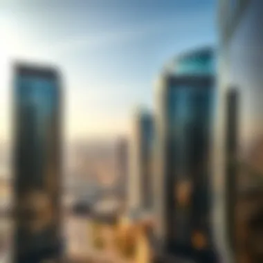 Panoramic view of Dubai skyline from Bay Square Building Thirteen