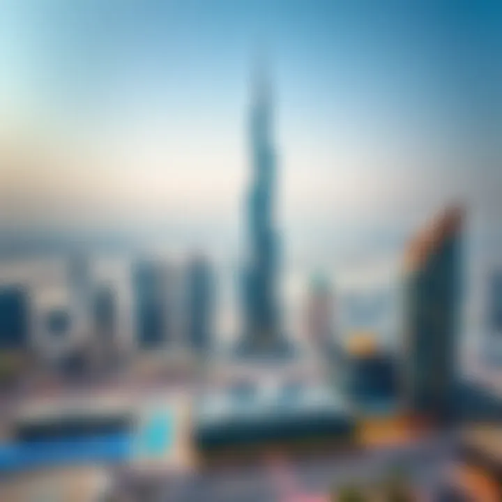 Stunning Panoramic View of Blue Tower Panoramic view of Blue Tower against the Dubai skyline