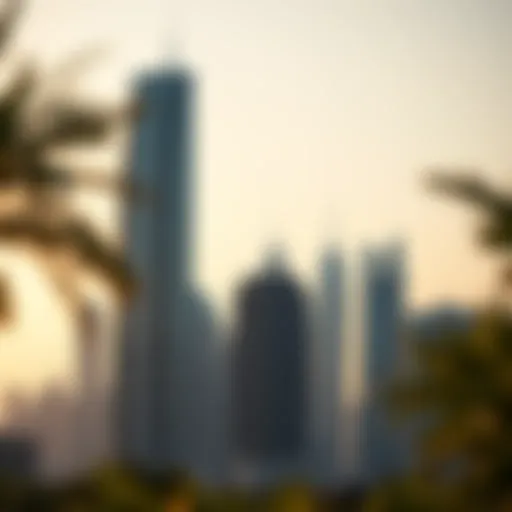 Stunning view of Churchill Tower against the Dubai skyline