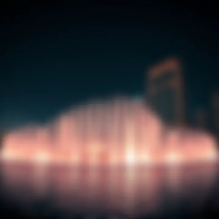 View of spectacular fountains illuminated at night