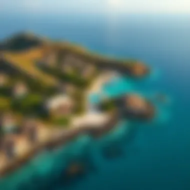 Aerial view of Falcon Island showcasing its pristine coastline and luxury villas