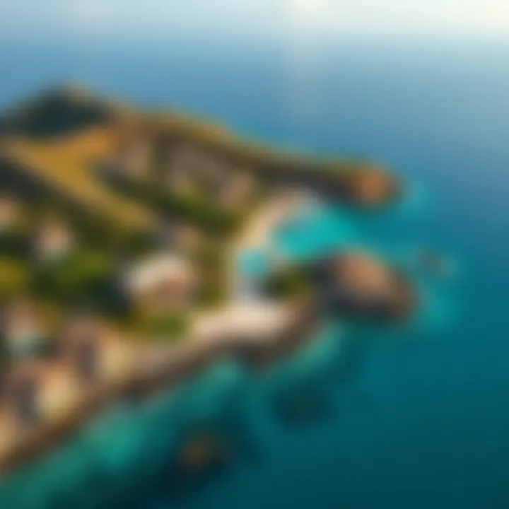 Aerial view of Falcon Island showcasing its pristine coastline and luxury villas