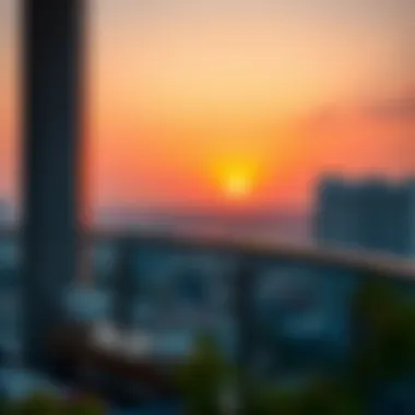 Stunning sunset view from the balcony of a Forte Emaar residence highlighting the scenic Dubai landscape.