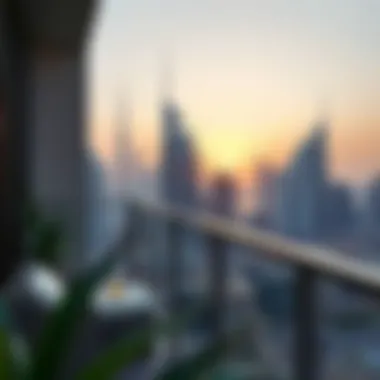 Stunning view from hotel apartment balcony overlooking Dubai skyline