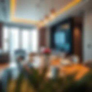 Dining area with elegant setup in hotel apartment