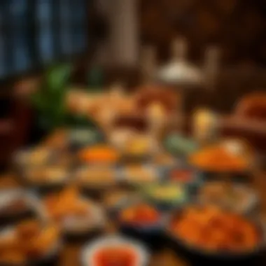 A lavish iftar spread with traditional Middle Eastern dishes.