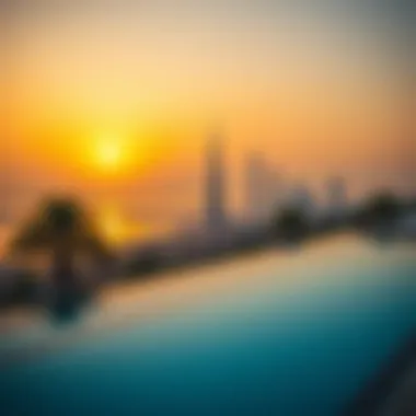 Infinity pool with a view over Dubai skyline at Keturah Resort
