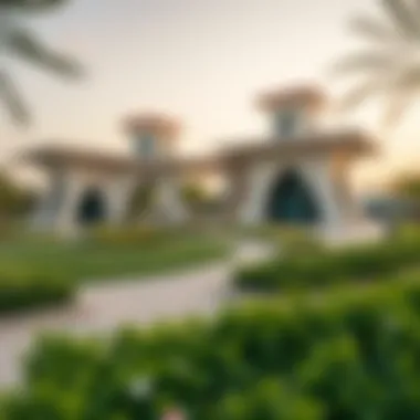 The architectural design of Khalifa Park featuring unique structures and pathways