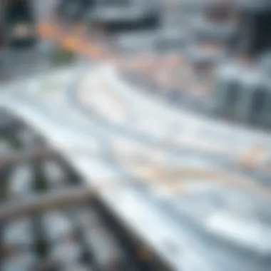 Urban planning map highlighting key infrastructural projects in Dubai