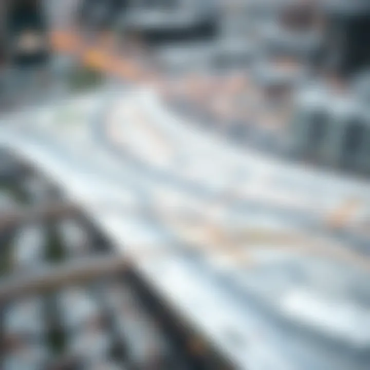 Urban planning map highlighting key infrastructural projects in Dubai