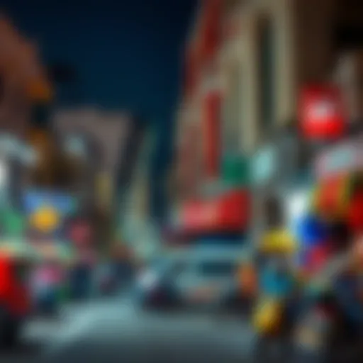 A vibrant street view of Malabar showcasing colorful markets and architectural styles