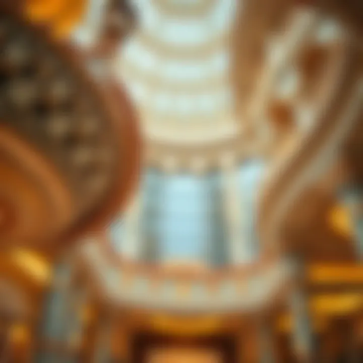 Close-up of the intricate architectural details at Moza Plaza