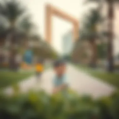 Children playing in a vibrant park near the Dubai Frame