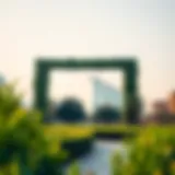 Lush green landscape of a park near the Dubai Frame