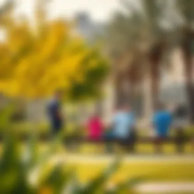 Picnic area with families enjoying the outdoors near the Dubai Frame