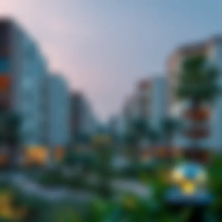 A vibrant community in Dubai with amenities and greenery