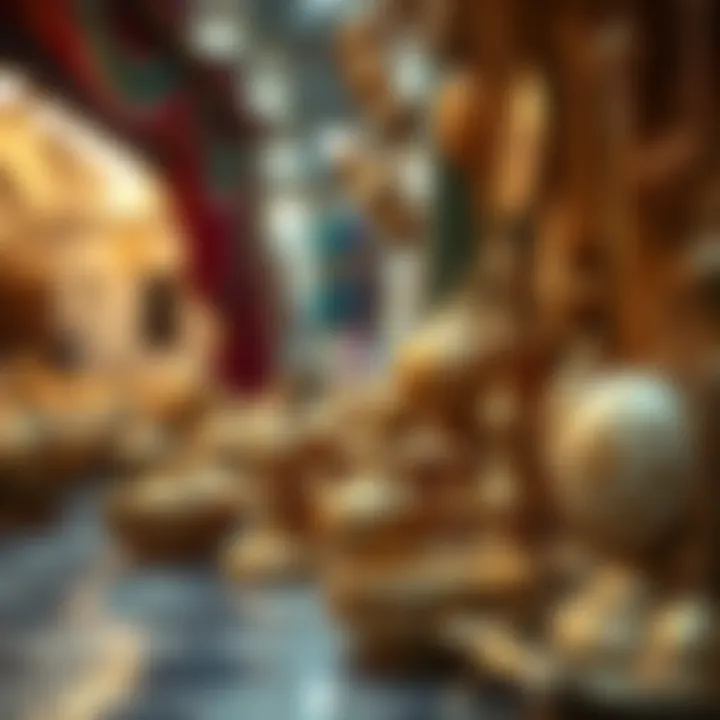 A close-up of traditional Emirati crafts and gold artifacts