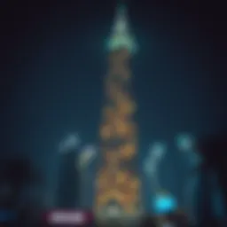 The majestic Rolex Tower illuminated at night