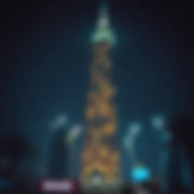 The majestic Rolex Tower illuminated at night