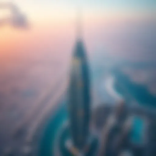 Aerial view of the Torch Tower showcasing its unique architectural design