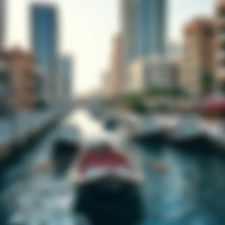 A serene view of the Dubai Creek with traditional abra boats